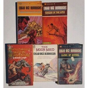 Lot of 5 Edgar Rice Burroughs 1960's Ballantine Ace Vtg PB Tarzan Llana Moon